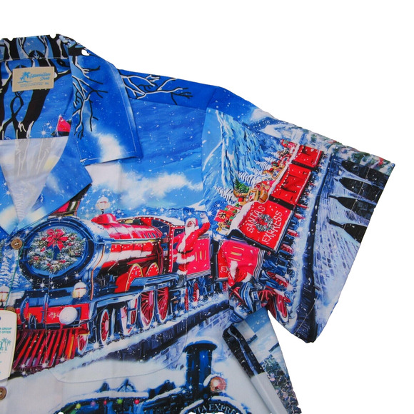 Christmas Hawaiian Shirt Men's size 3XL Short Sleeve Button Up Santa Poly NWT - Picture 4 of 11